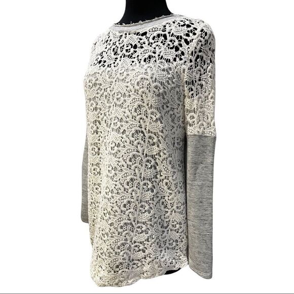 SUNDANCE Lace Overlay Tow Tone Sweater Sz M - Picture 4 of 12